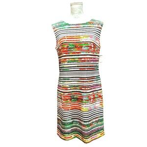 NWT Sandra Darren Orange White Sheath Mini Dress